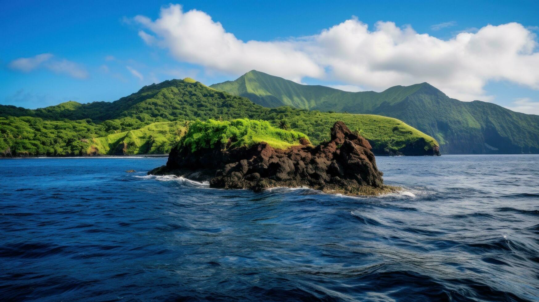AI generated showcases the unique beauty of a volcanic island, with its lush greenery, black sand beaches photo