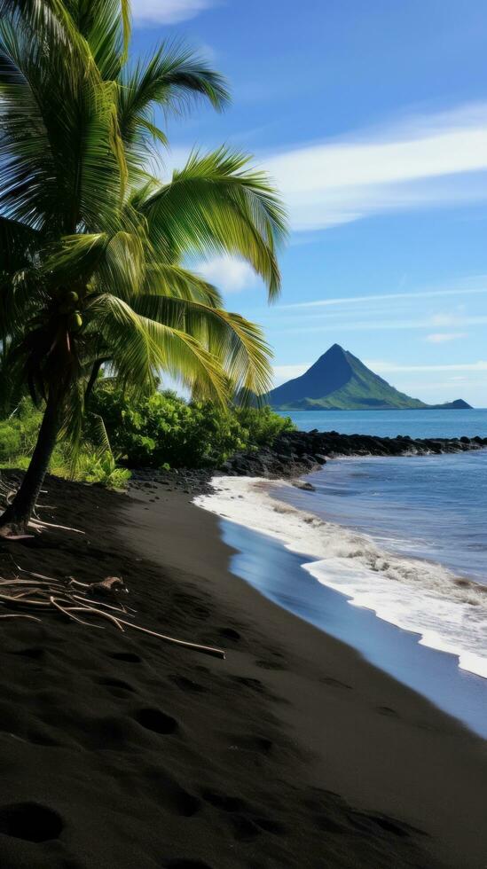 AI generated showcases the unique beauty of a volcanic island, with its lush greenery, black sand beaches photo
