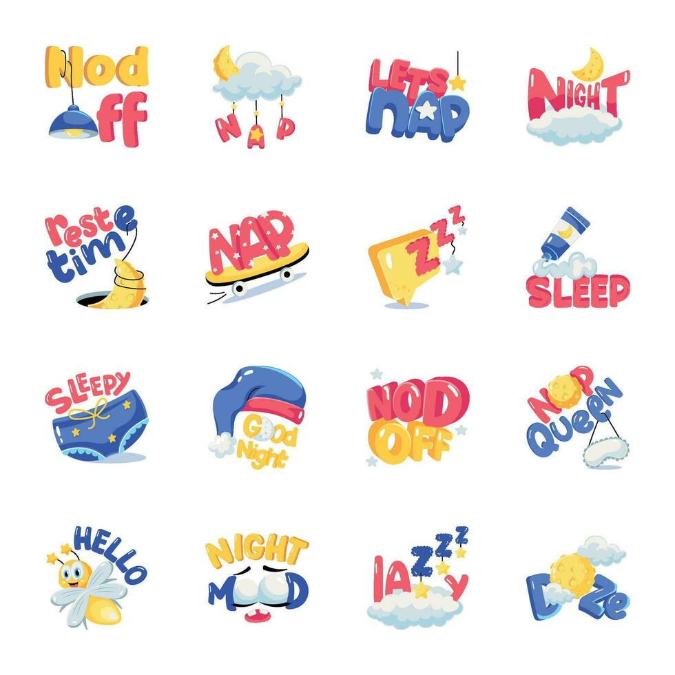 Trendy Set of Night Time Flat Stickers vector