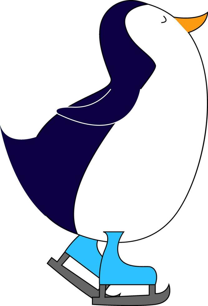 Penguin with skates hand drawn design, illustration, vector on white background.