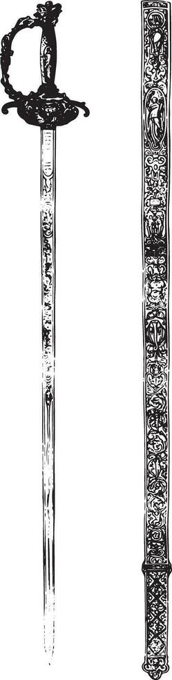 Sword offered by the city of Paris, vintage engraving. vector