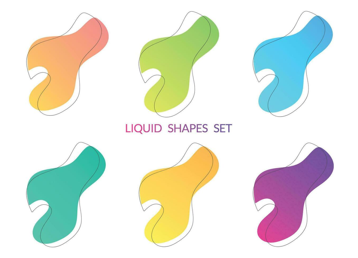 Liquid colorful gradient shapes set of different colors isolated on white background vector