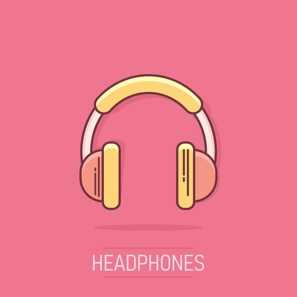 Vector cartoon headphone icon in comic style. Earphone headset sign illustration pictogram. Headphones business splash effect concept.