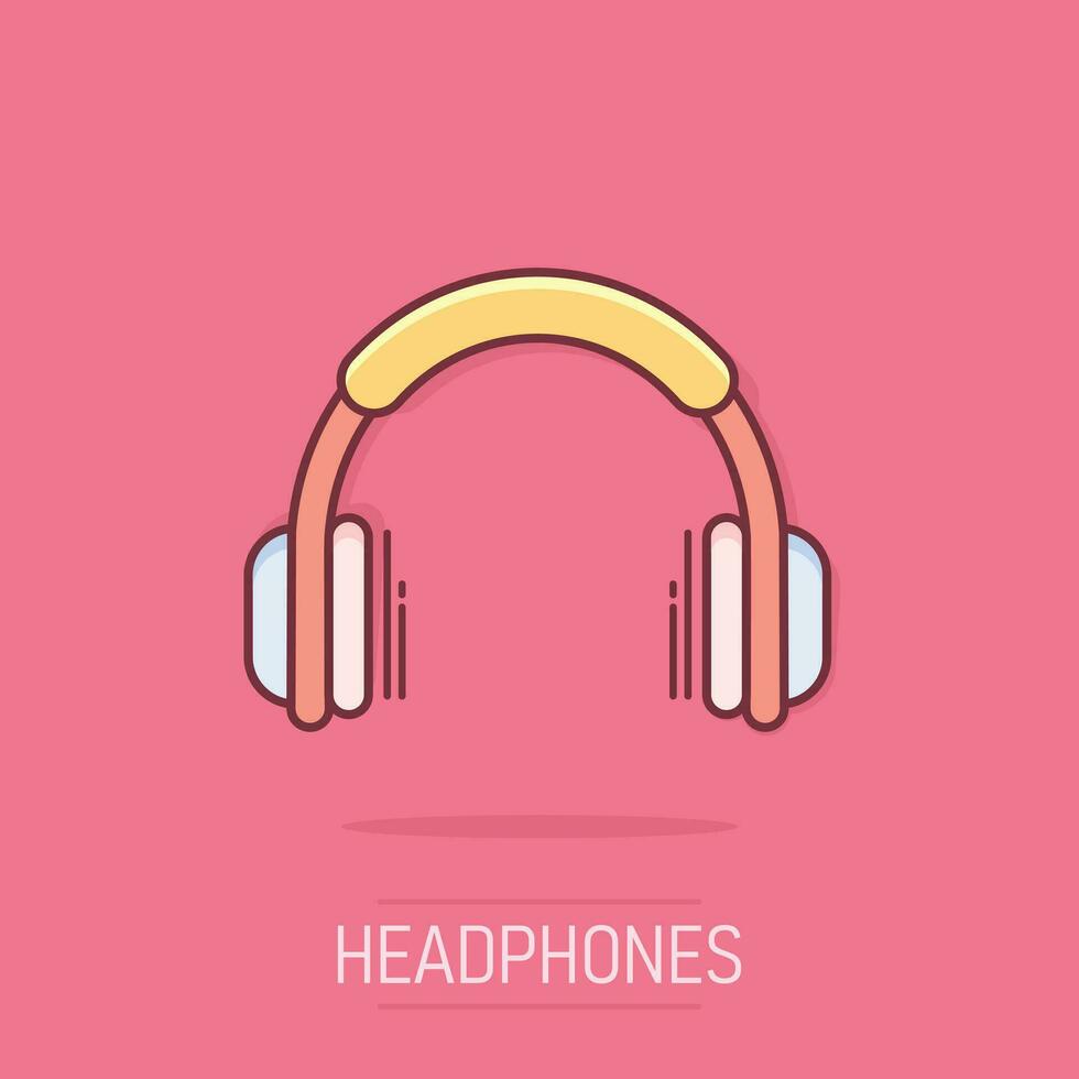 Vector cartoon headphone icon in comic style. Earphone headset sign illustration pictogram. Headphones business splash effect concept.