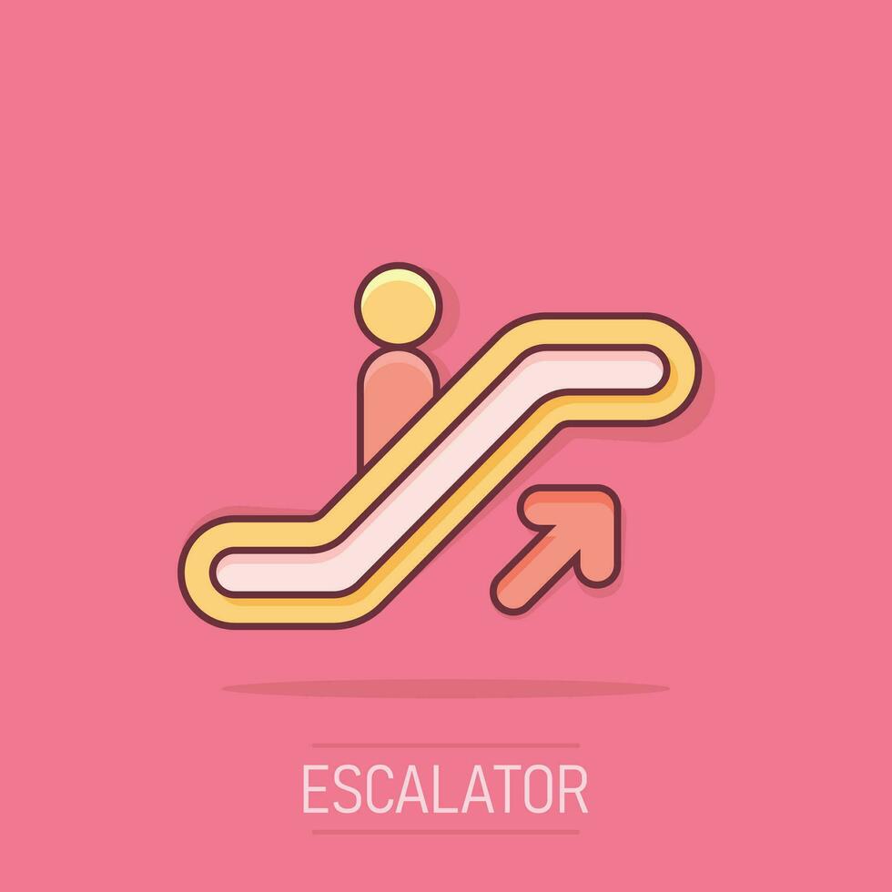 Vector cartoon escalator elevator icon in comic style. Escalator sign illustration pictogram. Elevator business splash effect concept.