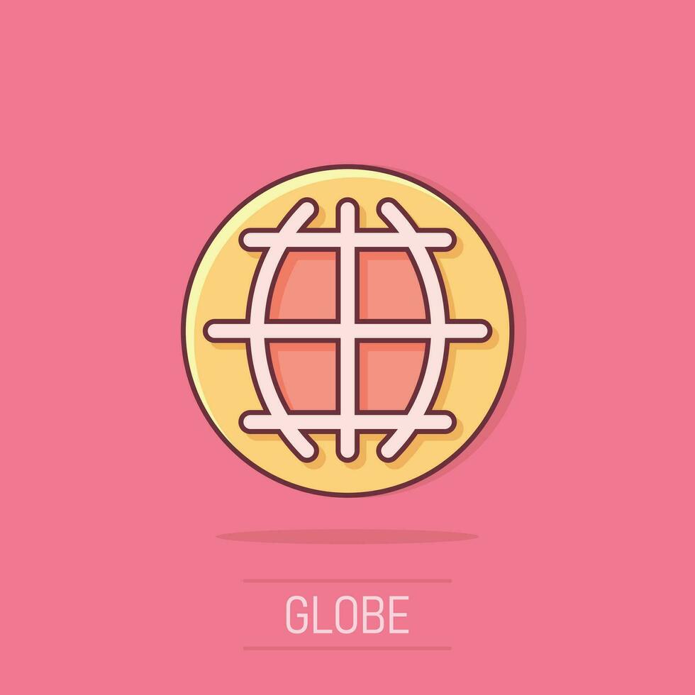 Vector cartoon choose or change language icon in comic style. Globe world communication sign illustration pictogram. World business splash effect concept.