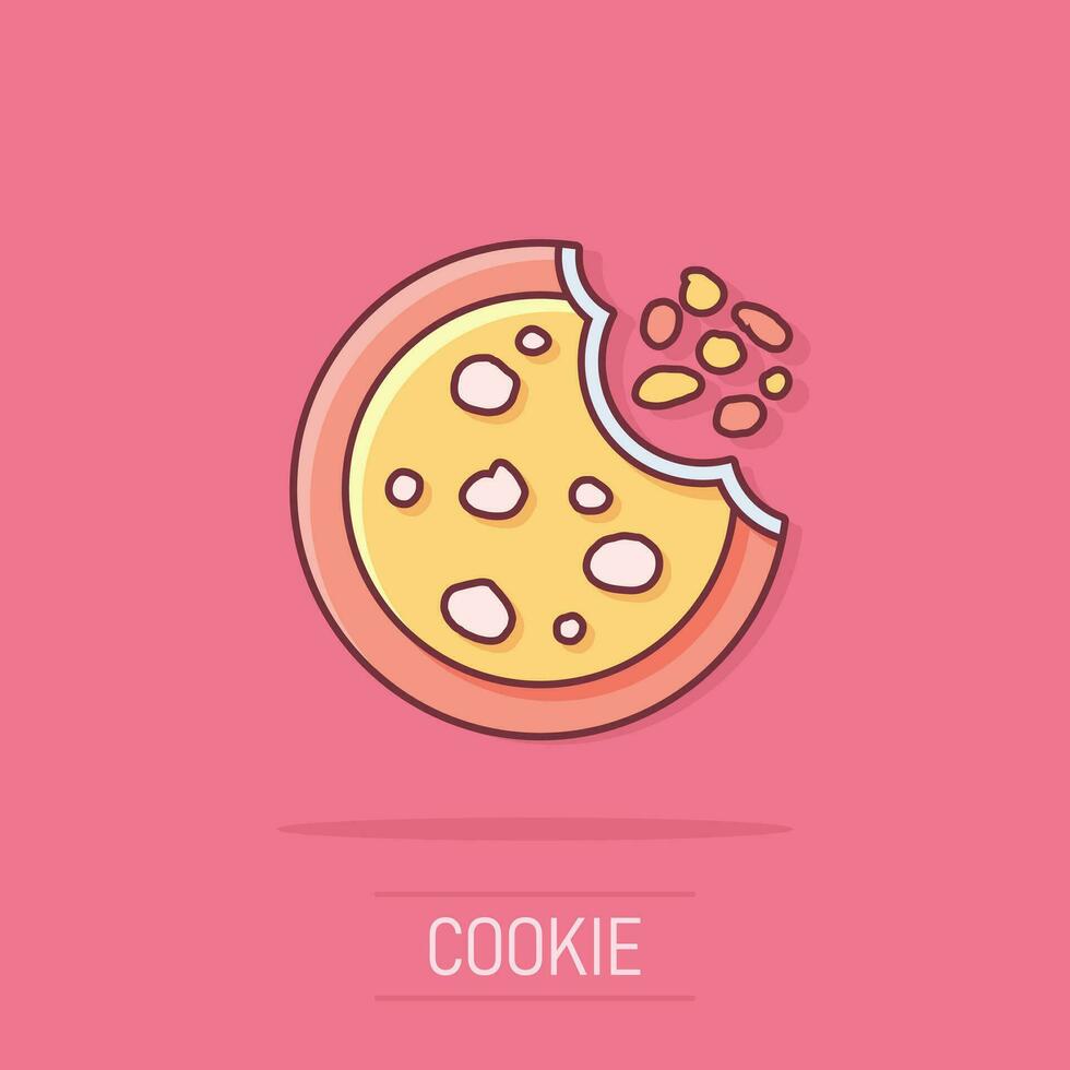 Vector cartoon cookie icon in comic style. Chip biscuit sign illustration pictogram. Pastry cookie business splash effect concept.