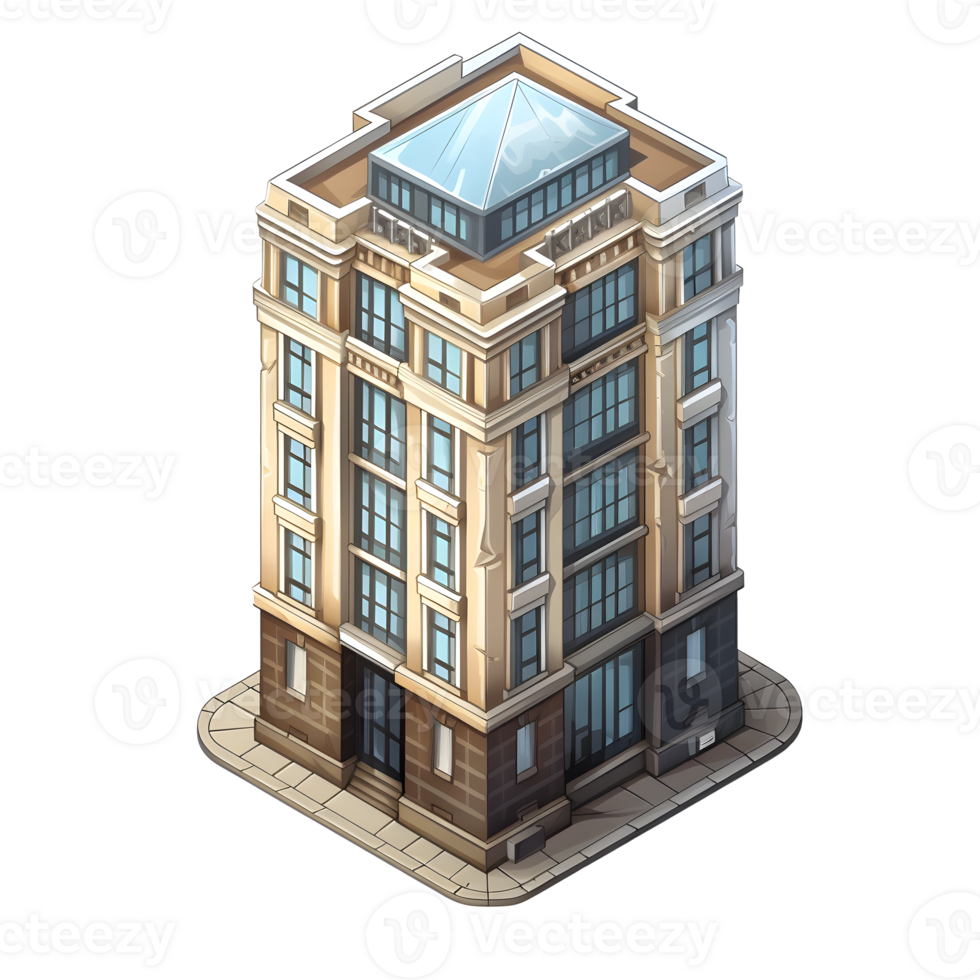 AI generated Isometric building watercolor style. Isolated no background Generative Ai png