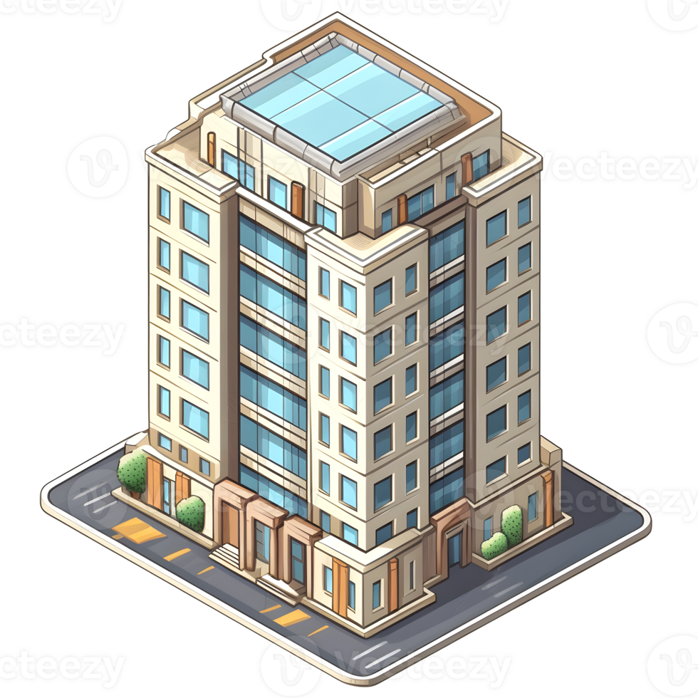 AI generated Isometric building watercolor style. Isolated no background Generative Ai png