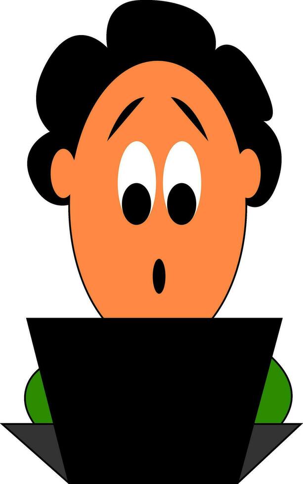 Man is looking at laptop hand drawn design, illustration, vector on white background.