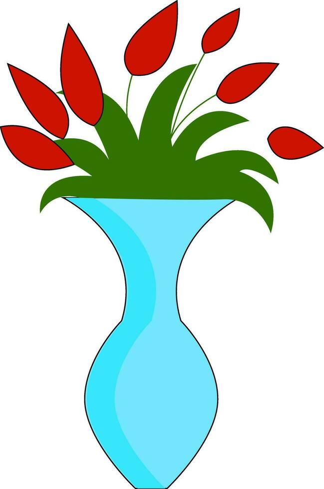 Flowers in vase hand drawn design, illustration, vector on white background.