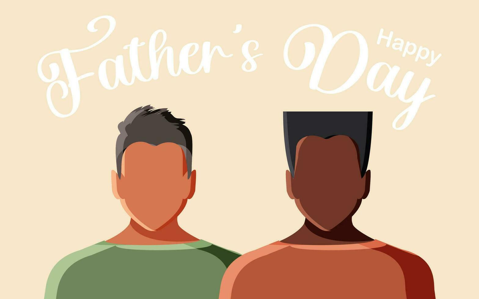 Happy Father's Day. Modern postcard with two men of different religions and nationalities standing together on a pink horizontal background. Vector. vector