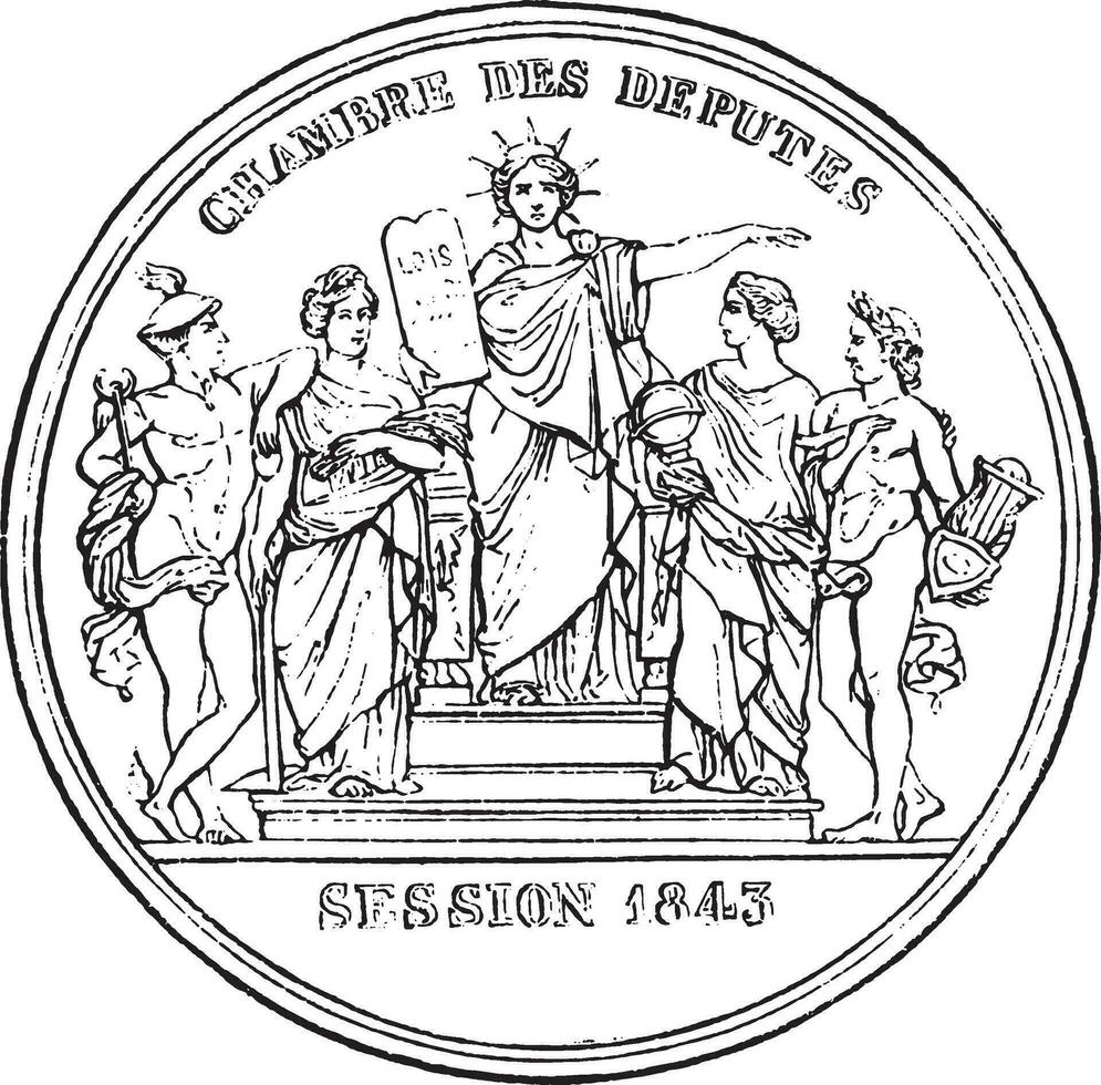 Members of the Chamber of Deputies, vintage engraving. vector