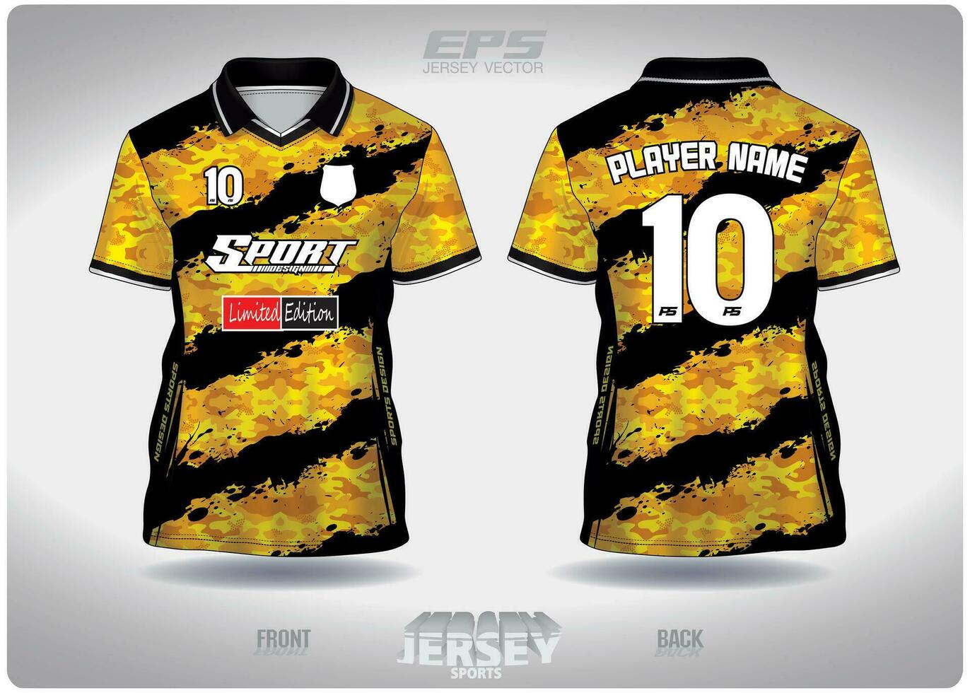 EPS jersey sports shirt vector.Black and yellow camouflage pattern design, illustration, textile background for V-neck poloshirt, football jersey poloshirt vector