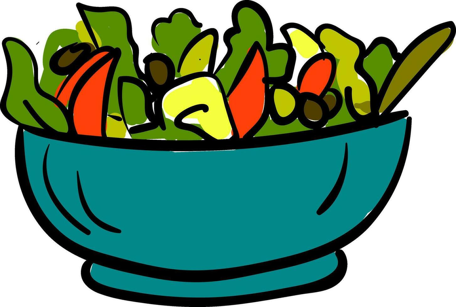 Bowl of vegan salad with fresh vegetables  illustration  color  vector on white background