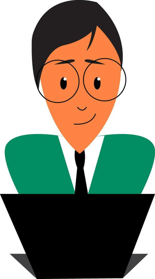 Happy man working on his laptop illustration print vector on white background