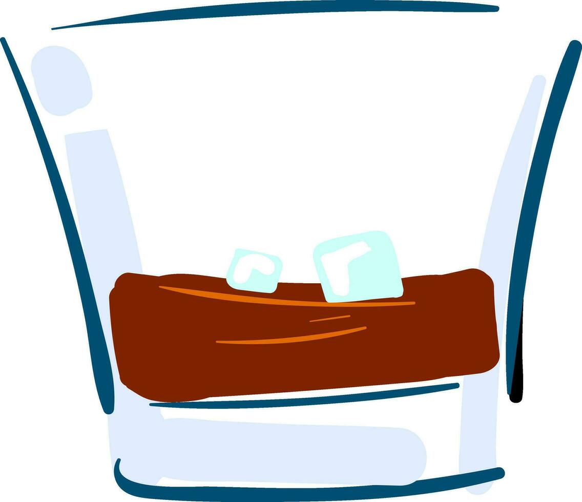 Whiskey with ice in glass  illustration  color  vector on white background