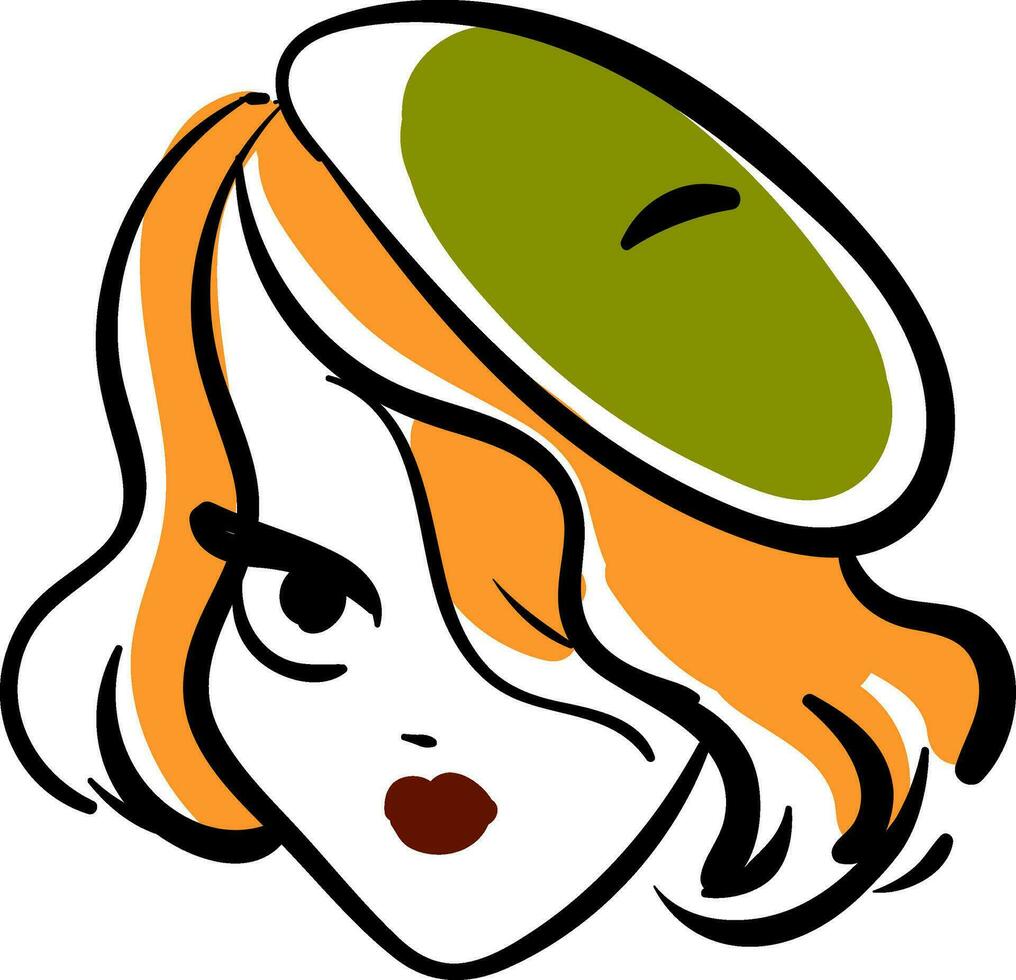 Woman wearing green beret hat illustration basic RGB vector on white background