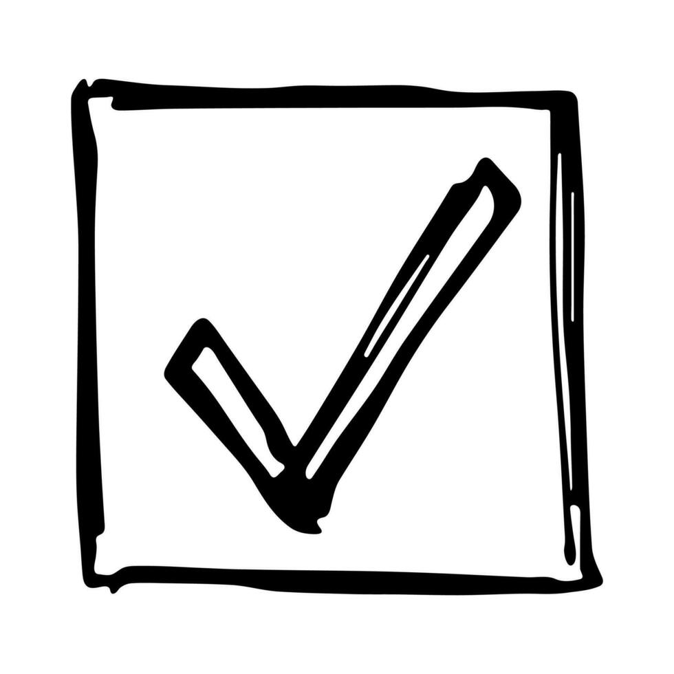 Hand drawn check mark illustration. Marker right sign clipart. Ink scribble checkbox. Single element vector