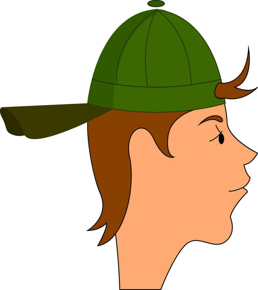 lado retrato de un chico con un verde sombrero vector ilustración en blanco antecedentes