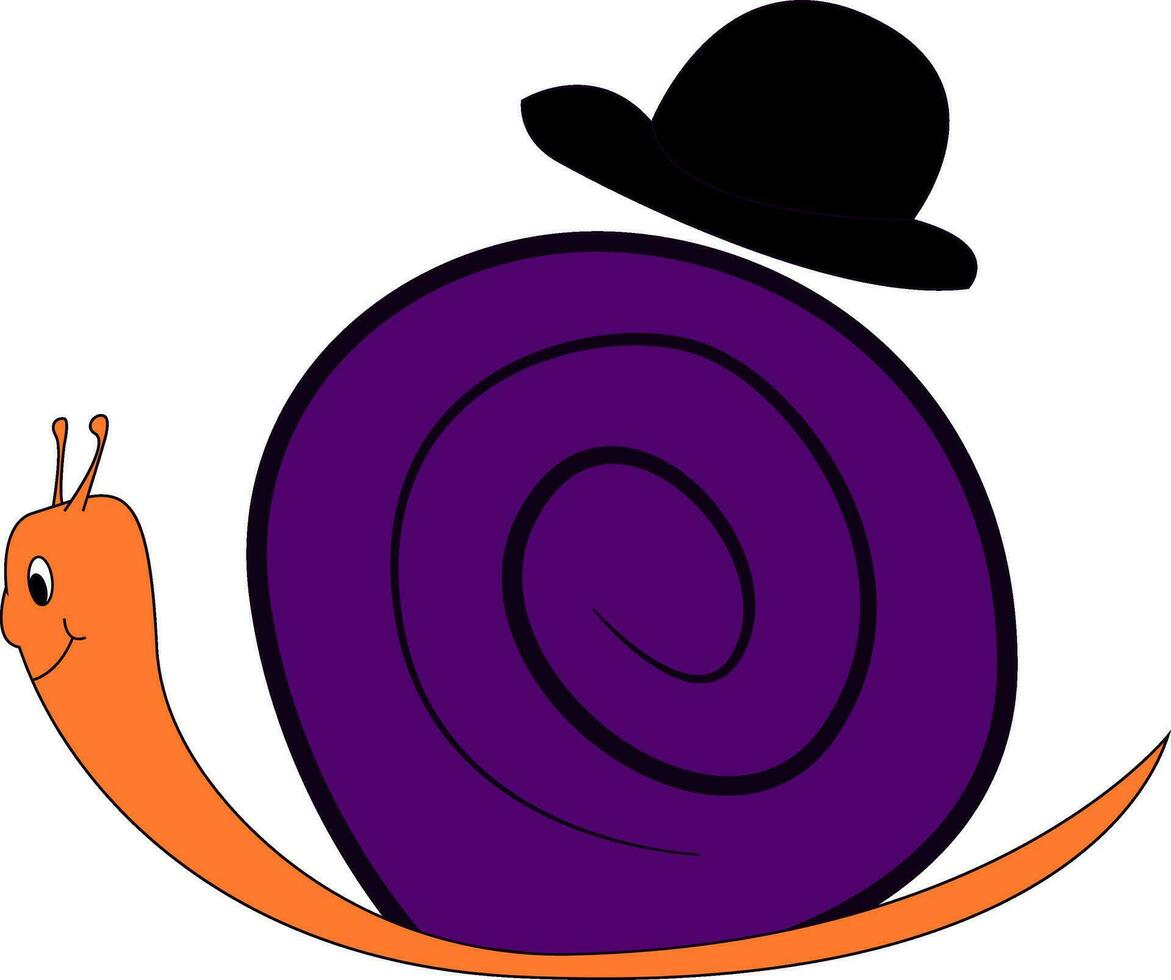 Cute cartoon of a purple snail with a black hat vector illustration on white background