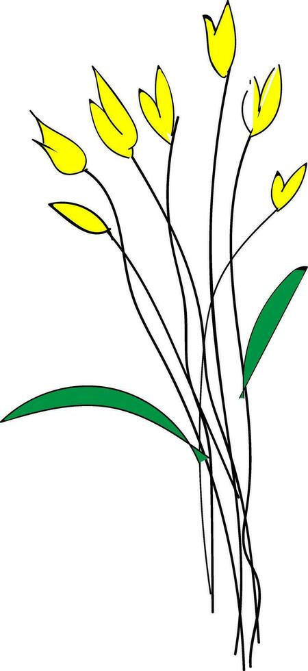 Sketch of yellow spring flowers basic RGB vector on white background