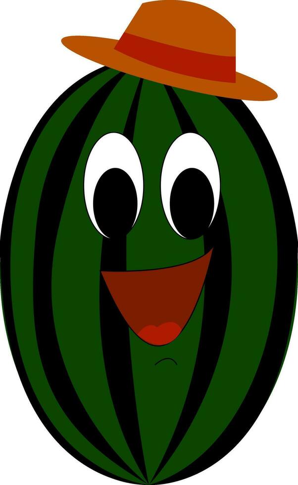 Cartoon of a smiling water melon with a orange hat vector illustration on white background