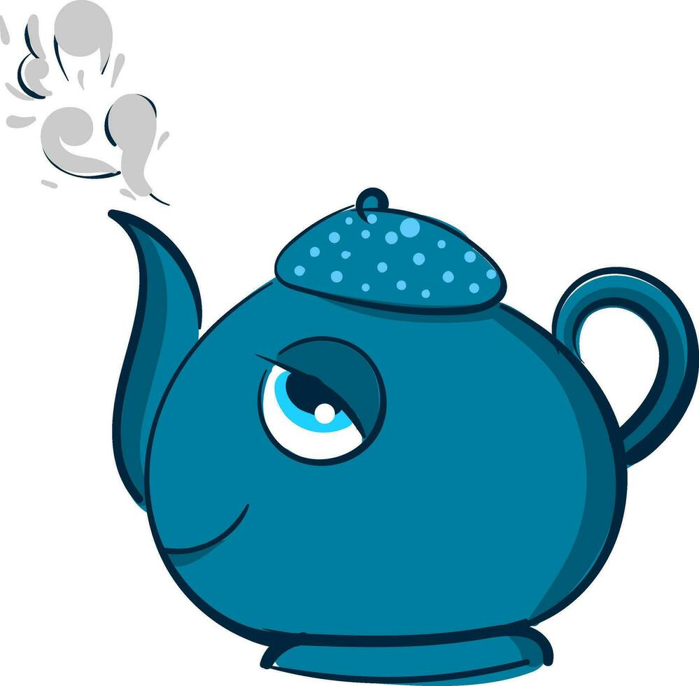 Blue smiling teapot vector illustration on white background