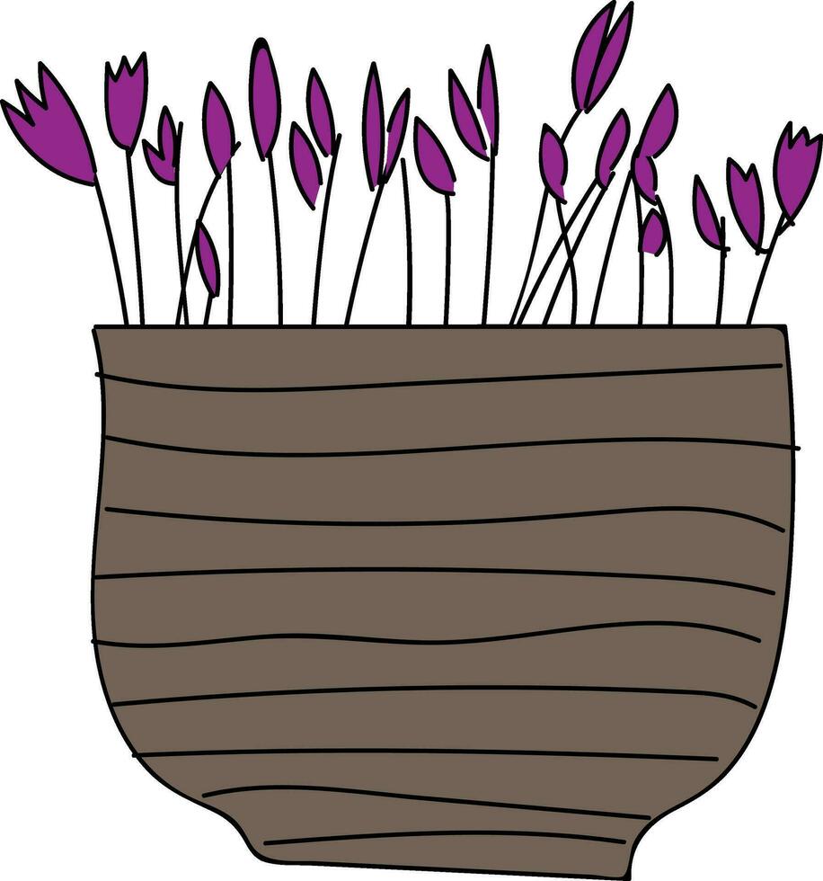 sencillo vector ilustración de púrpura flores en marrón flor maceta en blanco antecedentes