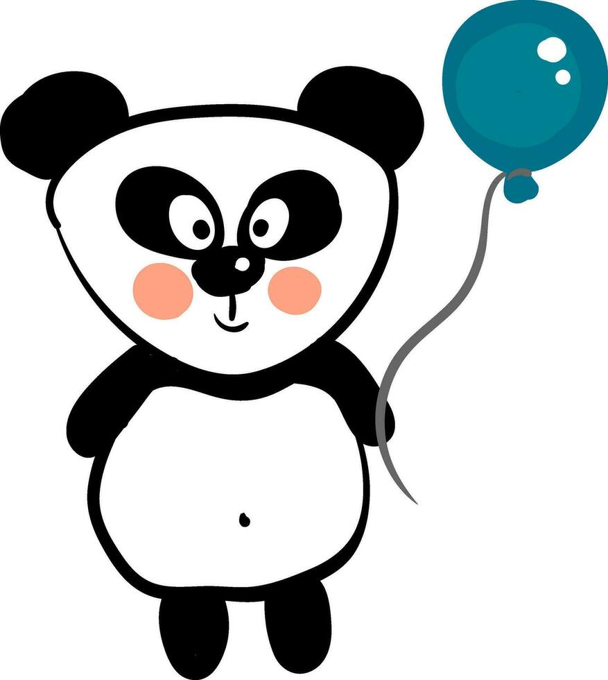 linda negro y blanco panda participación un azul globo vector ilustración en blanco antecedentes