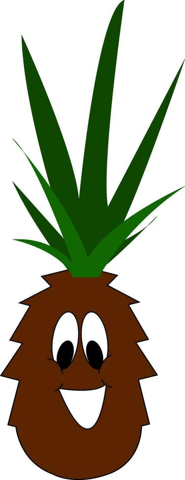 sonriente marrón piña con verde hojas vector ilustración en blanco antecedentes