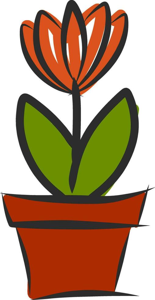 Orange flower in red pot vector illustration on white background