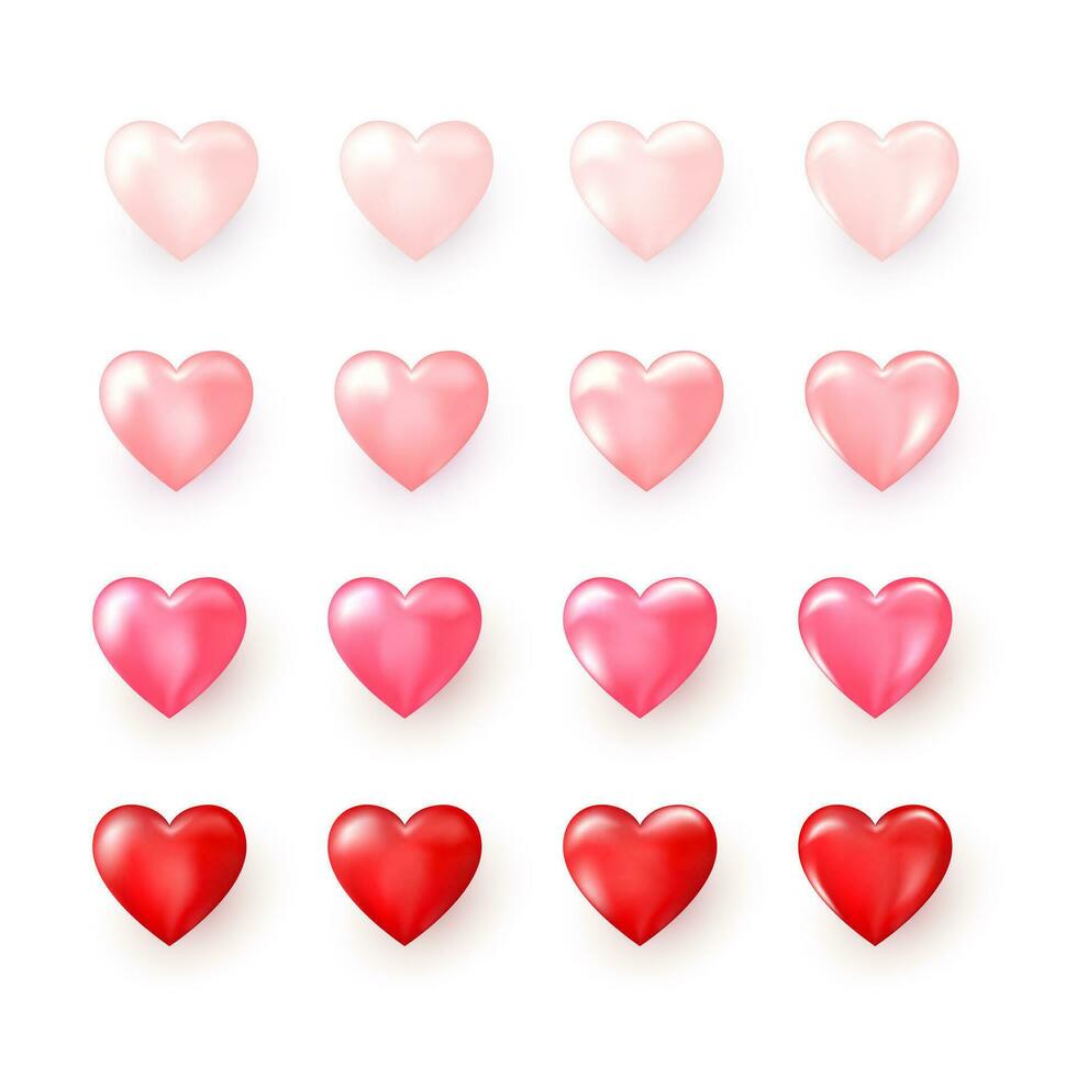 Set of red and pink decorative Hearts. Stylized Hearts collection for wedding decoration or greeting card on Valentines day or other templates. Abstract decoration element. Vector