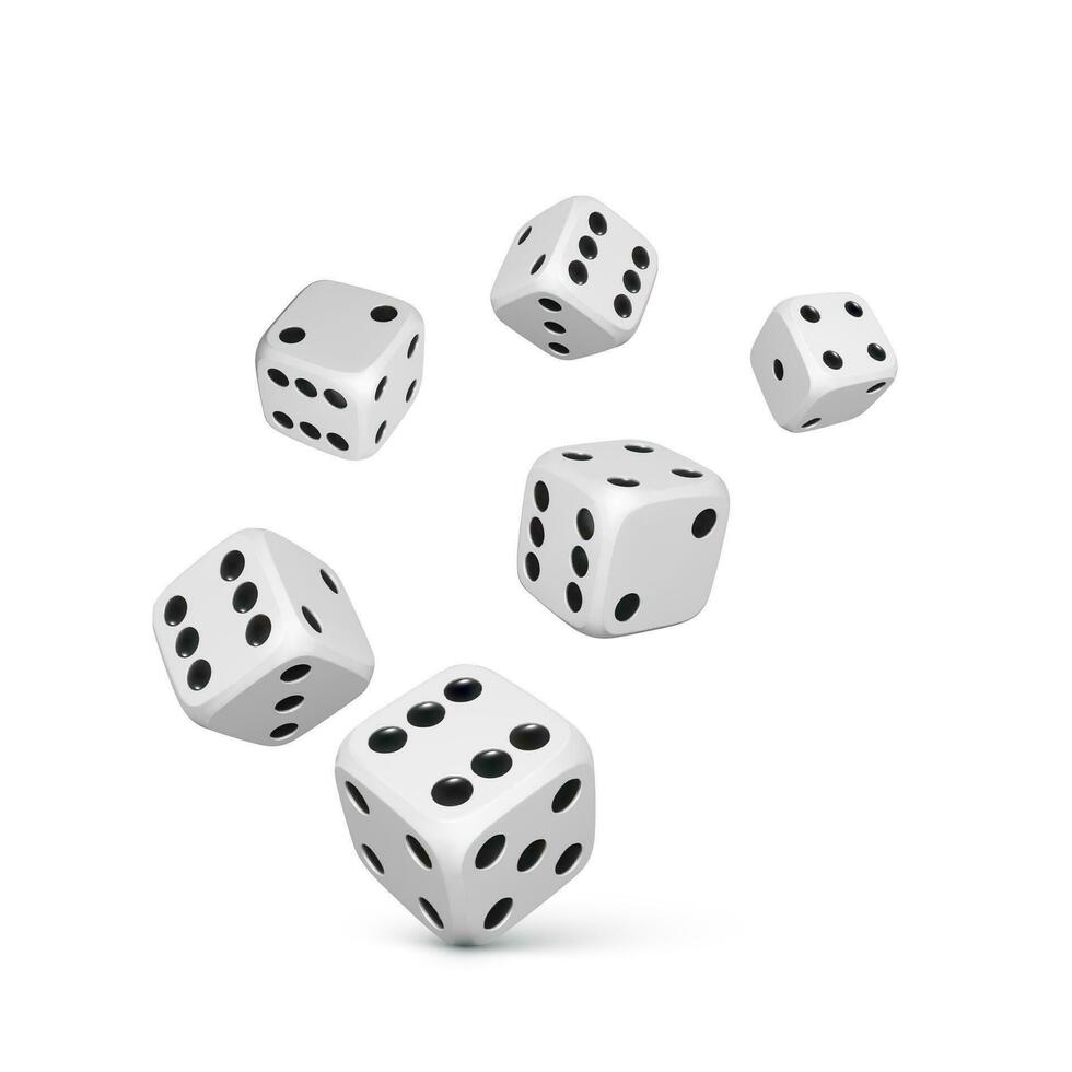 Dice. Render white realistic dices. Casino and betting background. Vector illustration