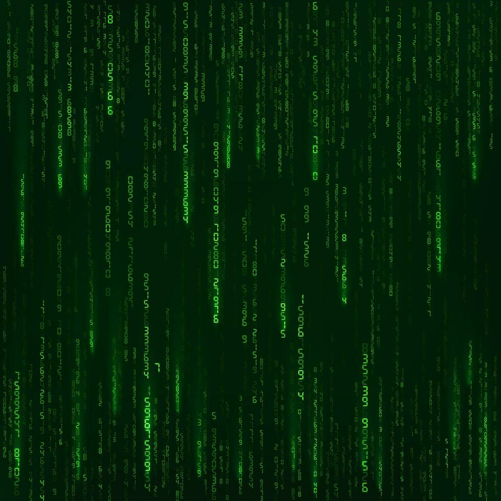 Background in a matrix style. Green random numbers. Sci fi or futuristic backdrop. Encoded data. Vector illustration