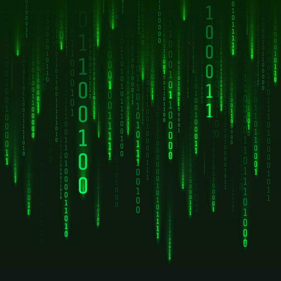 Numbers matrix generated. Digital virtual reality visualization. Green random numbers. Sci fi or futuristic backdrop. Encoded data. Vector illustration
