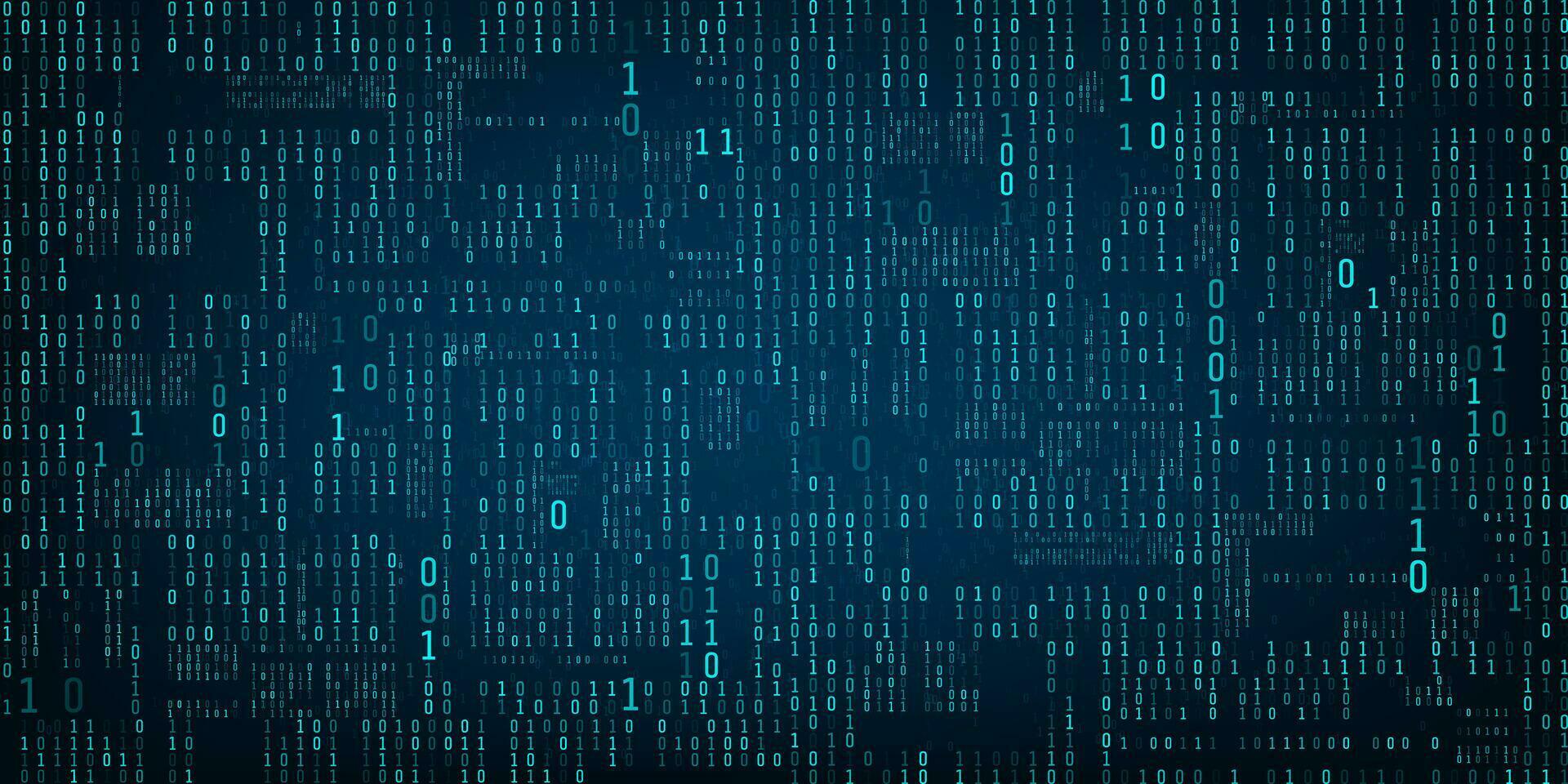 Binary computer code. Matrix of binary numbers. Flow of blue random digital numbers. Futuristic or sci fi backdrop. Numbers falling on the dark background. Vector illustration