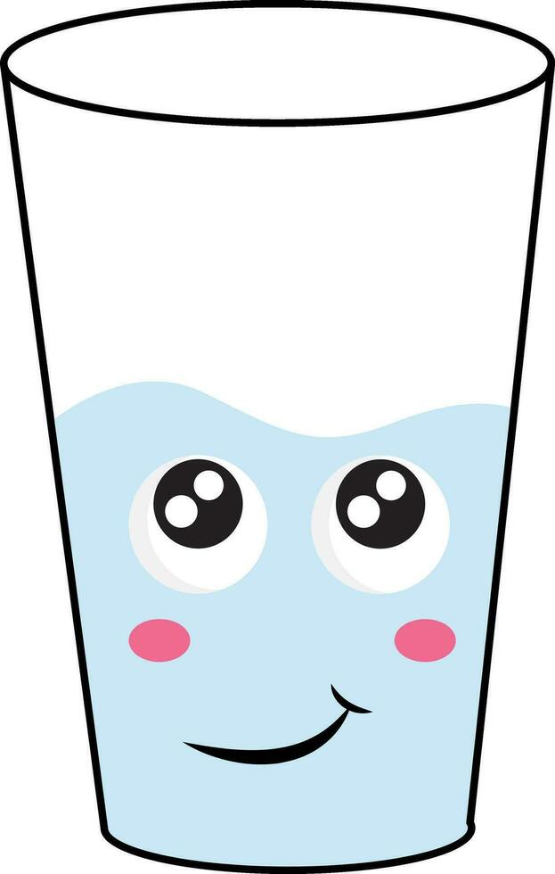 Glass of milk with cute eyes vector illustration on white background