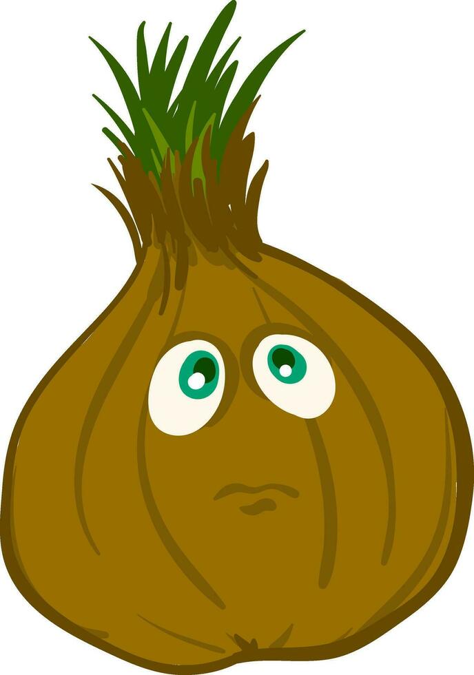 Sad brown onion  vector illustration on white background