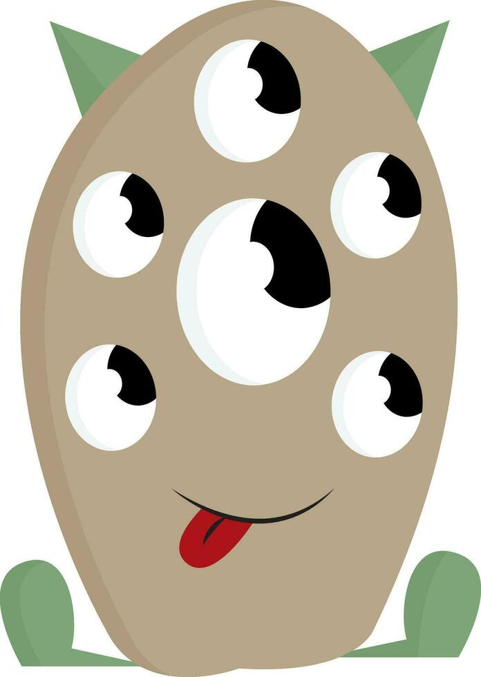 Brown monester with many eyes vector illustration on wbhite backghround