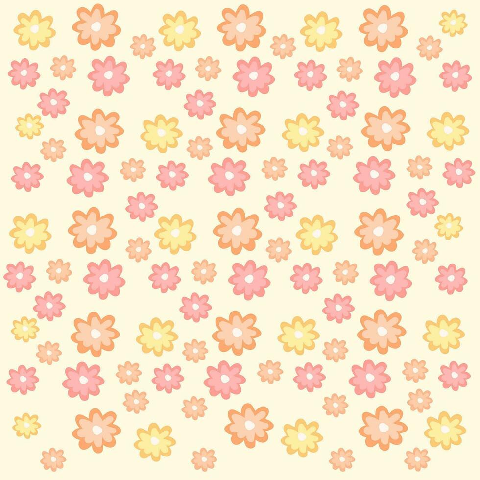 Texture of yellow  orange and pink flowers on pale background and white frame vector