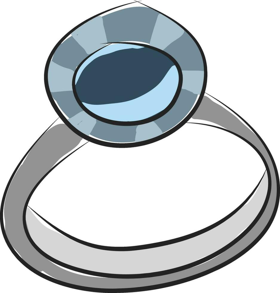 Simple  vector illustration on white background of a silver rind with blue gem