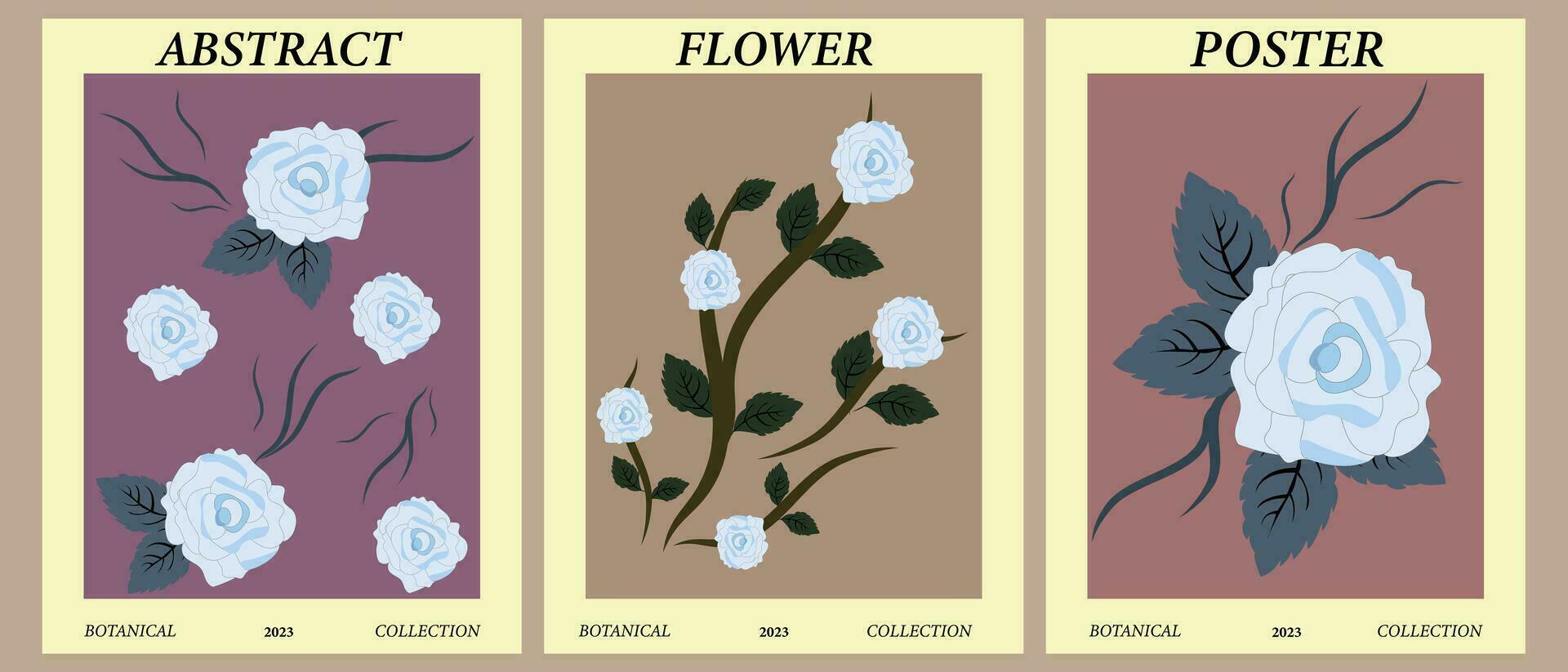 conjunto de resumen floral carteles de moda botánico pared Arte con Rosa diseños en cama colores. moderno interior decoraciones vector ilustración.