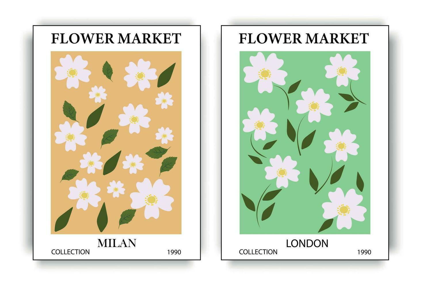 Set of flower market posters. Abstract floral illustration for botanical wall art, backgrounds, posters. Vector illustration