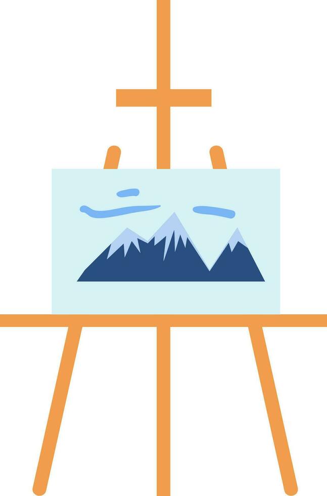 Easel with a canvas with a painting of the mountaines   vector illustration on white background