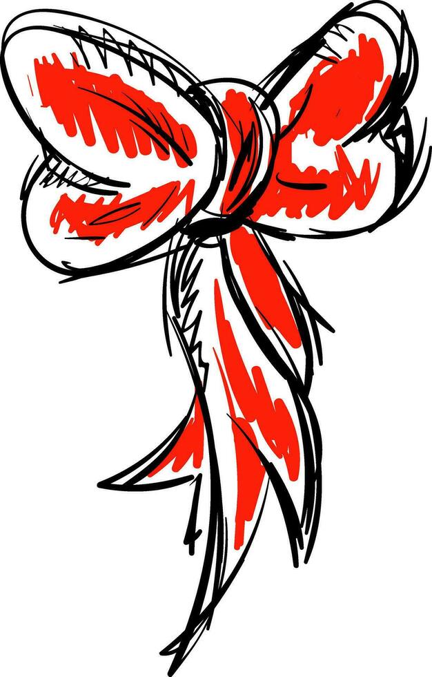 Simple black and red sketch of  a bow  vector illustration on white background