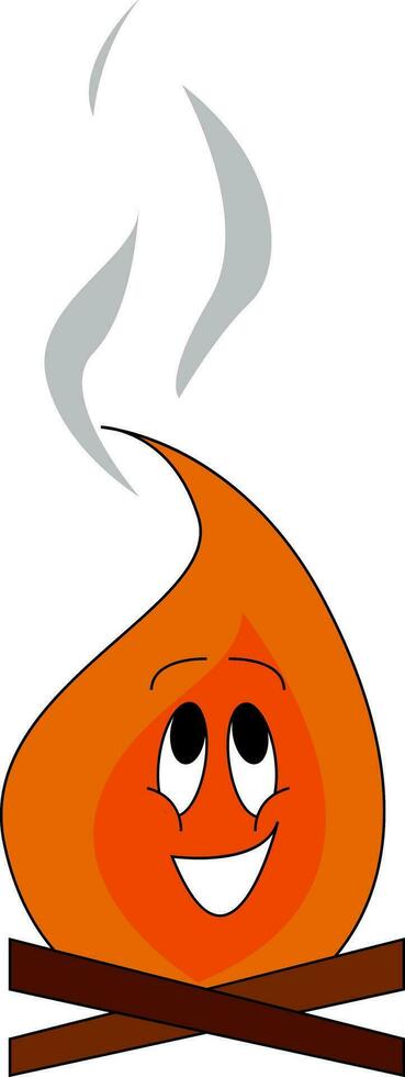 Smiling orange and red camp fire  vector illustration on white background