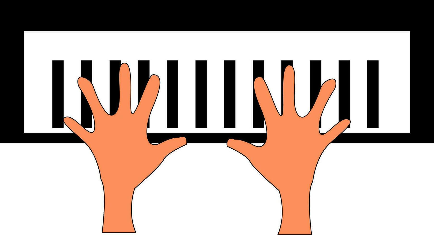 Two hands on a piano key board  vector illustration on white background