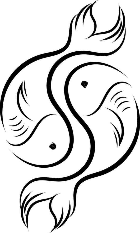 Simple black and white sketch of pisces horoscope sign  vector illustration