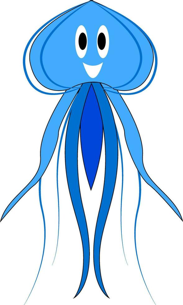 Smiling blue jellyfish   vector illustration on white background